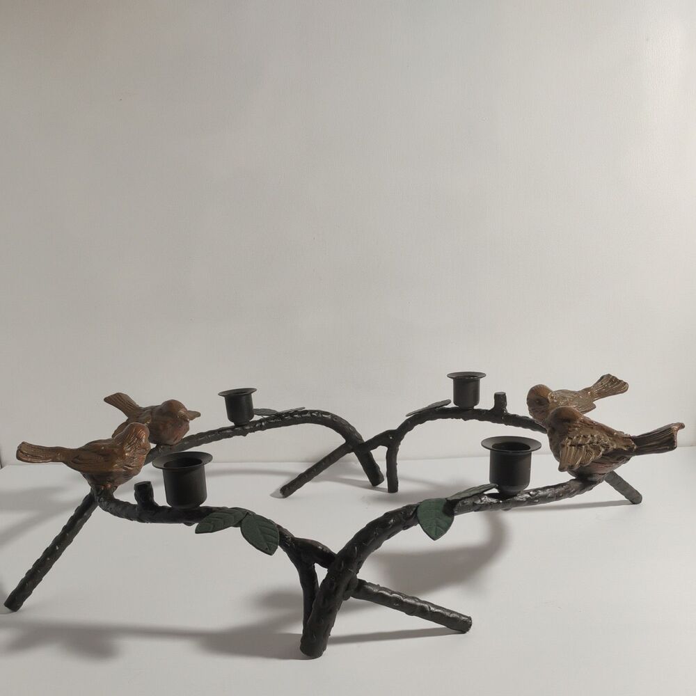 PR OF BRONZE, BIRDS ON BRANCH, CANDLE HOLDERS